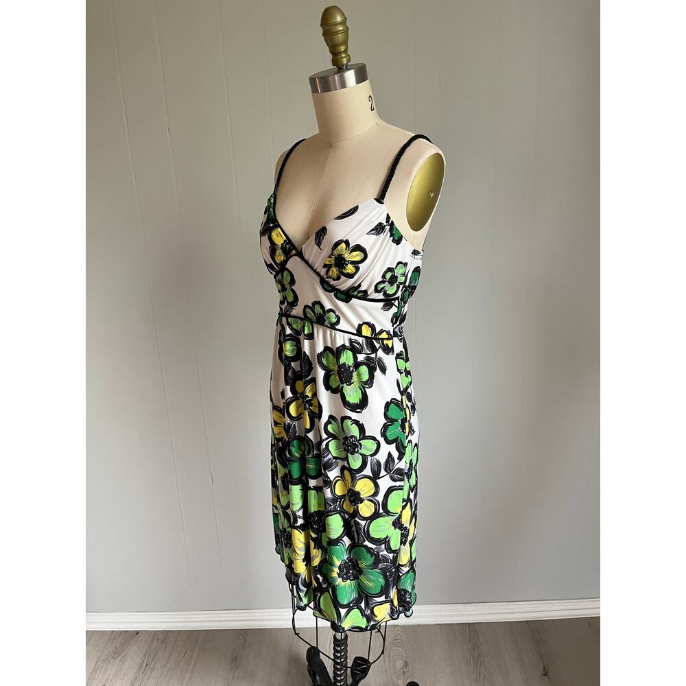 Vintage Y2K Stretchy Floral Dress Small Braided Spaghetti‎ Straps Cocktail - Picture 8 of 15